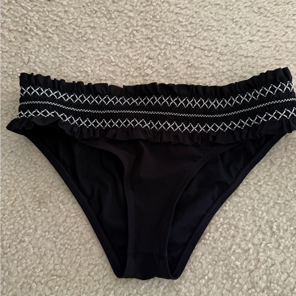 Tory Burch Costa Black Bikini Bottom with White Accents